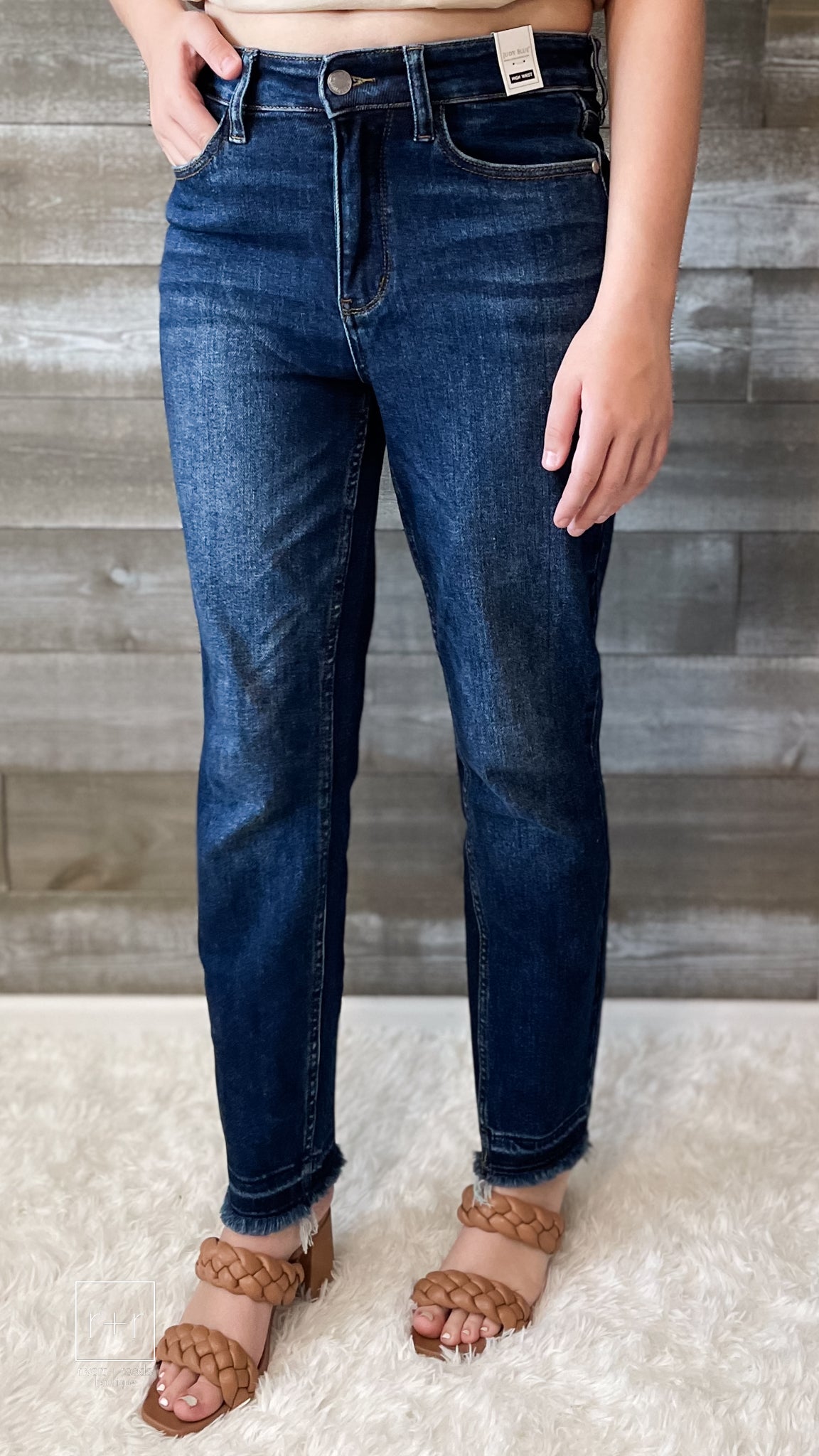 judy blue high waist slim fit dark wash jeans released hem JB88704