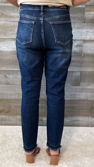 judy blue high waist slim fit dark wash jeans released hem JB88704 DK –  rivers & roads boutique