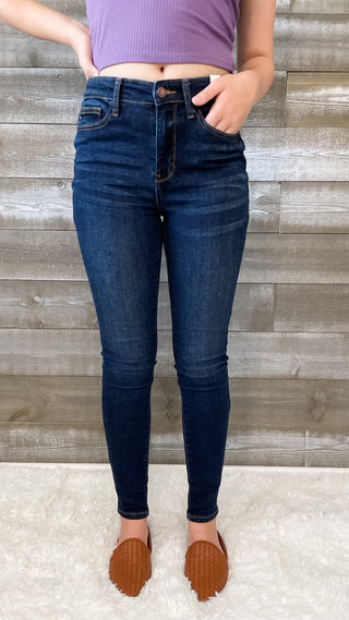 judy blue high-waist skinny jeans with handsanding JB82253REG DK