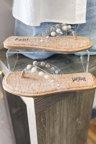 Corkys Footwear Jump In Clear Thong Flip Flops Pearl Embellishments summer sandals