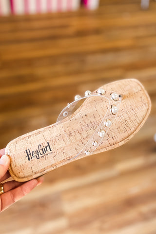 Corkys Footwear Jump In Clear Thong Flip Flops Pearl Embellishments summer sandals