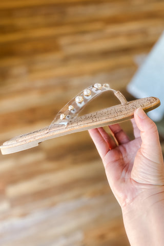 Corkys Footwear Jump In Clear Thong Flip Flops Pearl Embellishments summer sandals