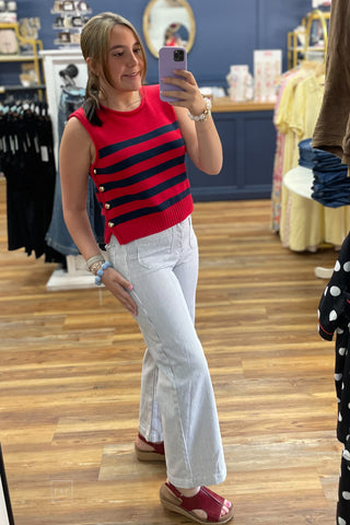Just Black Denim Navy Pin Stripe Patch Pocket Wide Leg Jeans BP433J mirror selfie
