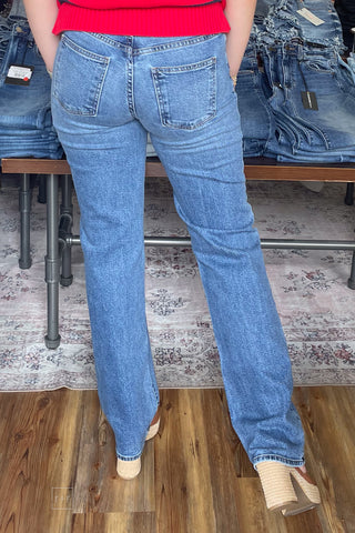Just Black Denim Longer Length Straight Leg Dark Wash Jeans High Rise BP472J back view