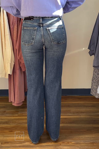 Just Black Denim BP472J high rise dark wash jeans, back view