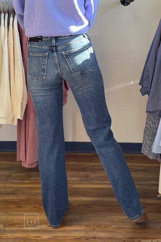Just Black Denim BP472J high rise dark wash straight leg jeans, front view