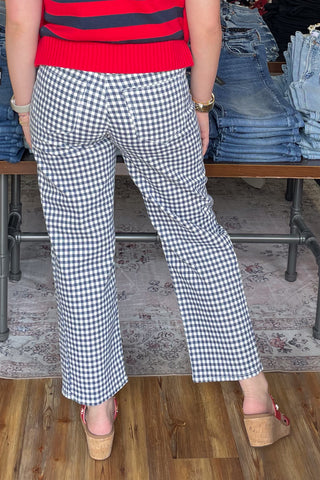 Just Black Denim Navy Gingham Barrel Jeans With Twist BP471J-A Wide Leg High Rise style