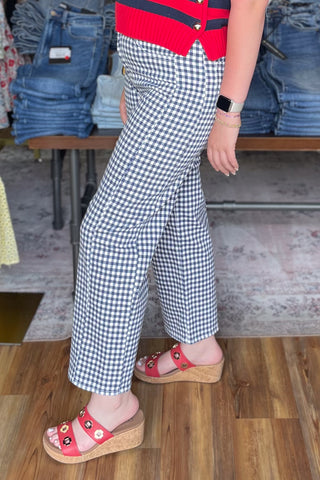 Just Black Denim Navy Gingham Barrel Jeans With Twist BP471J-A Wide Leg High Rise style