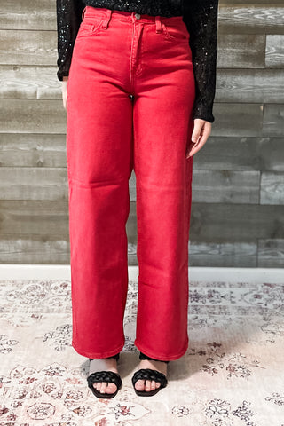 premium just black denim vintage red relaxed wide leg jeans BP453J-VRED