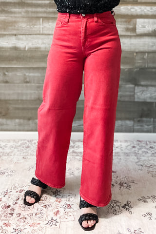 premium just black denim vintage red relaxed wide leg jeans BP453J-VRED