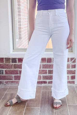 Just Black Cuffed Palazzo Jeans in Optic White BP476J