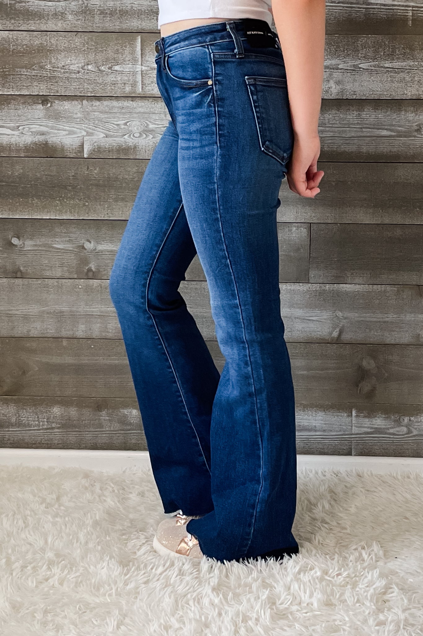 just black denim mid rise straight bootcut jeans dark wash BP447J