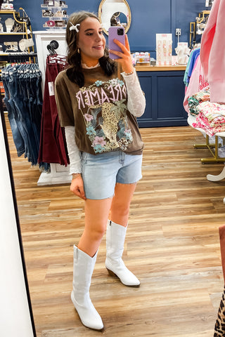 Corkys Footwear White Just In Case Tall Stitched Cowboy Boots with western style perfect for concerts, festivals, girls trips, bachelorette trips to nashville and vegas and more!