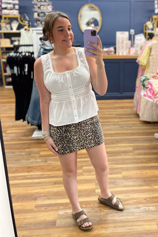 Just USA Leopard Print Micro Denim Mini Skirt With Side Slit JK386-LP mirror selfie