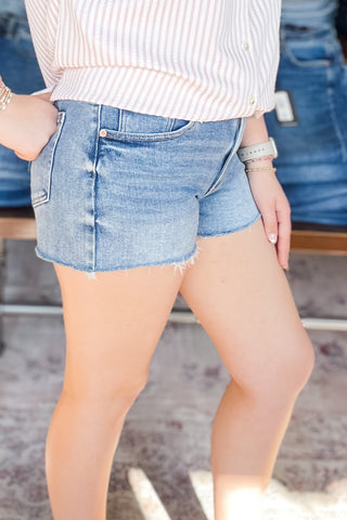 Just USA Micro Stretch Cut Off Shorts Medium Wash Denim JH360