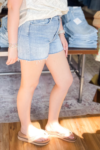 Just USA Soft and Stretchy High Rise Light Wash Cut Off Shorts JH611