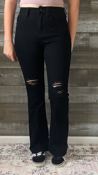 Kancan Petite High Rise Black Flare Jeans