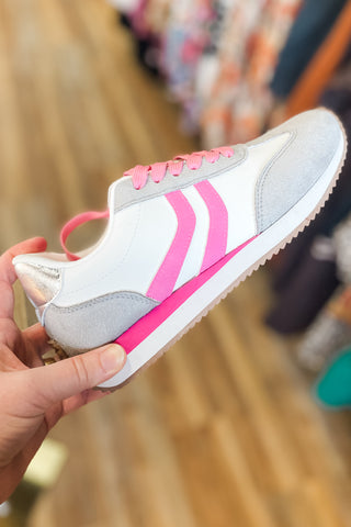 Corkys Footwear Kickoff Grey Pink Combo Retro Sporty Sneakers Hey Girl