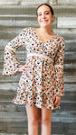 kori america bell sleeve mini dress geometric print boho style E5197 vanilla