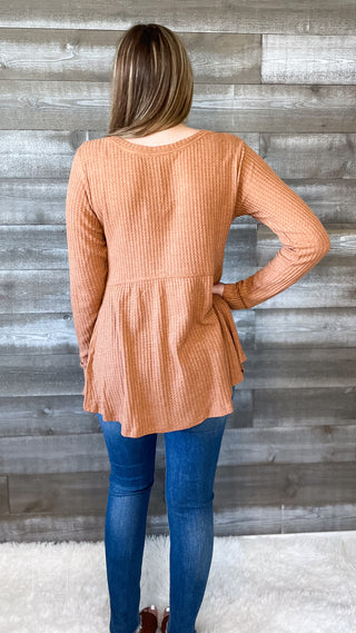 kori america thermal long sleeve baby doll henley top N7556 rust | free people dupe