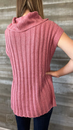 kori america crochet short sleeve turtleneck sweater vest mauve E5100