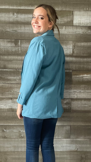 kori america turquoise crepe lightweight blazer B7252