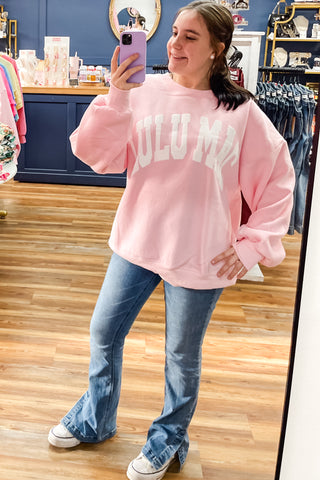 Lulu Mac White Puff Lettering on Light Pink Sweatshirt