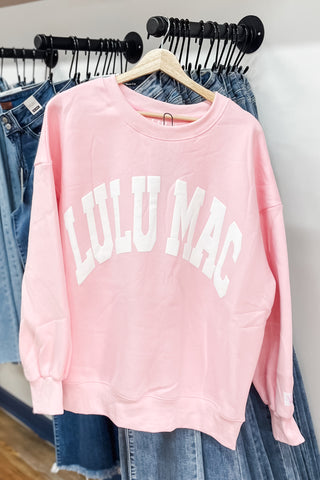 Lulu Mac White Puff Lettering on Light Pink Sweatshirt