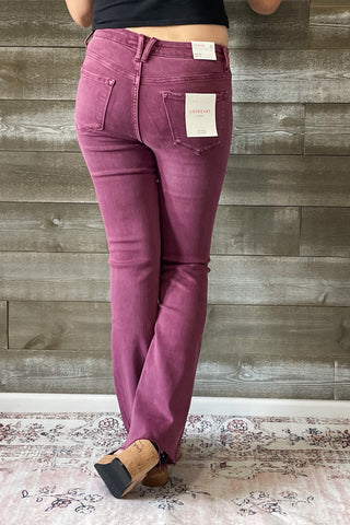 lovervet by vervet mid rise boot cut jeans raw hem sangria LV1254SA