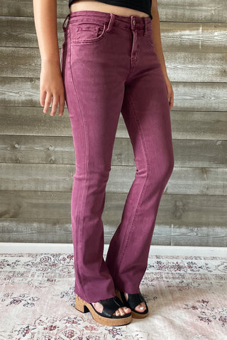 lovervet by vervet mid rise boot cut jeans raw hem sangria LV1254SA