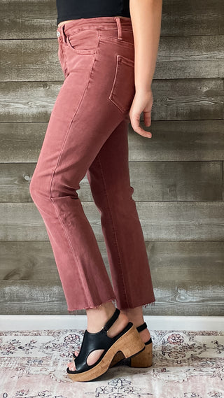 lovervet by vervet denim tummy control wine straight leg crop jeans raw hem LV1200WI