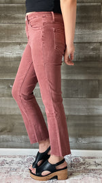 lovervet by vervet denim tummy control wine straight leg crop jeans raw hem LV1200WI