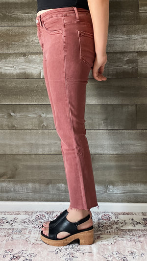 lovervet by vervet denim tummy control wine straight leg crop jeans raw hem LV1200WI