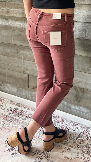 lovervet by vervet denim tummy control wine straight leg crop jeans raw hem LV1200WI