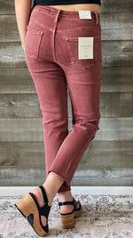 lovervet by vervet denim tummy control wine straight leg crop jeans raw hem LV1200WI