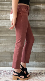 lovervet by vervet denim tummy control wine straight leg crop jeans raw hem LV1200WI