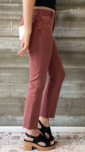 lovervet by vervet denim tummy control wine straight leg crop jeans raw hem LV1200WI