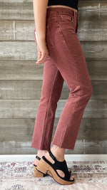 lovervet by vervet denim tummy control wine straight leg crop jeans raw hem LV1200WI