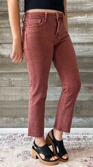 lovervet by vervet denim tummy control wine straight leg crop jeans raw hem LV1200WI