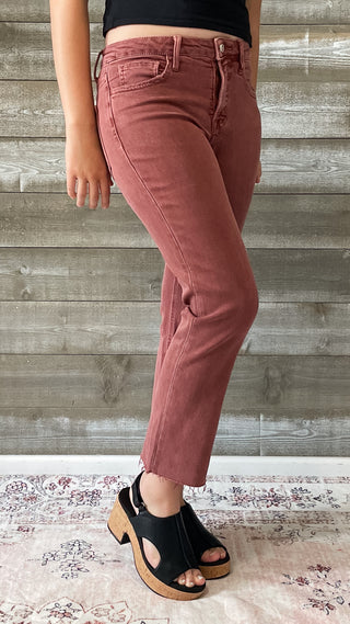 lovervet by vervet denim tummy control wine straight leg crop jeans raw hem LV1200WI