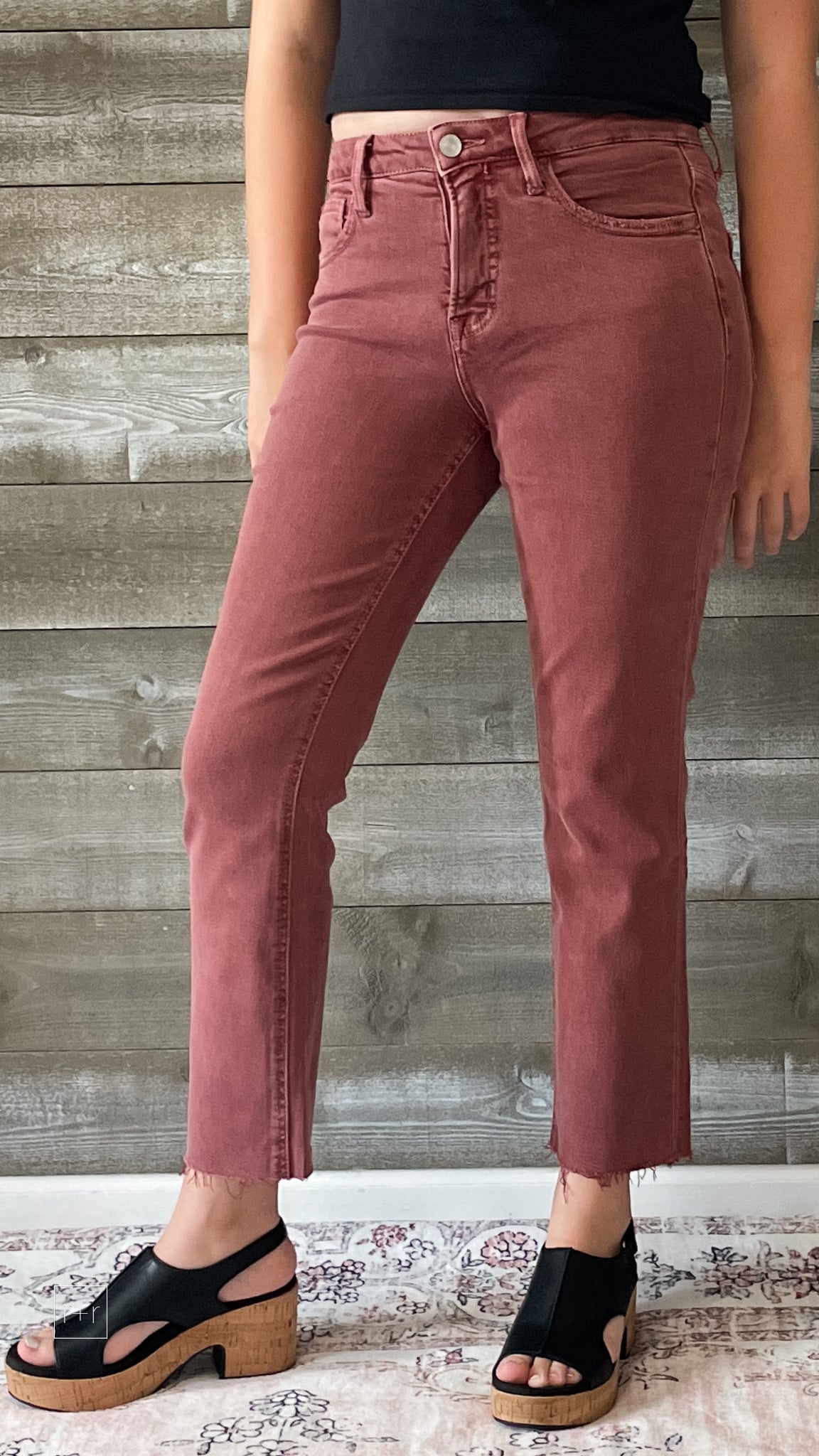 lovervet by vervet denim tummy control wine straight leg crop jeans raw hem LV1200WI