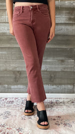 lovervet by vervet denim tummy control wine straight leg crop jeans raw hem LV1200WI