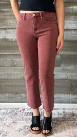 lovervet by vervet denim tummy control wine straight leg crop jeans raw hem LV1200WI