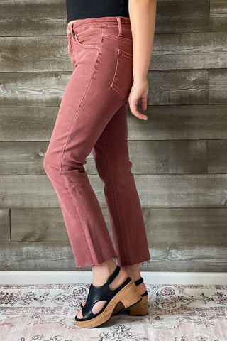 lovervet by vervet denim tummy control wine straight leg crop jeans raw hem LV1200WI 