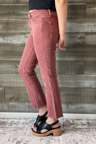 lovervet by vervet denim tummy control wine straight leg crop jeans raw hem LV1200WI 