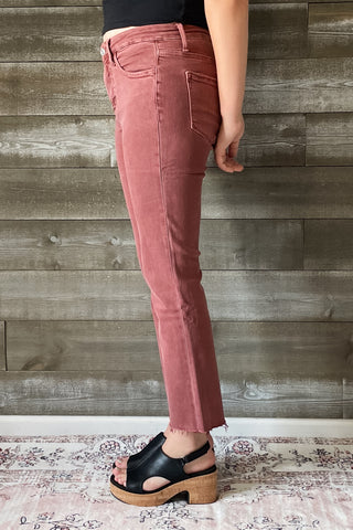 lovervet by vervet denim tummy control wine straight leg crop jeans raw hem LV1200WI 