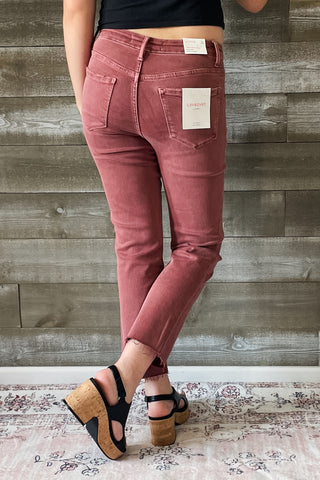 lovervet by vervet denim tummy control wine straight leg crop jeans raw hem LV1200WI 