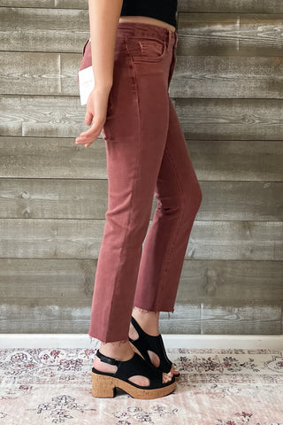 lovervet by vervet denim tummy control wine straight leg crop jeans raw hem LV1200WI 