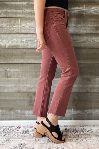 lovervet by vervet denim tummy control wine straight leg crop jeans raw hem LV1200WI 