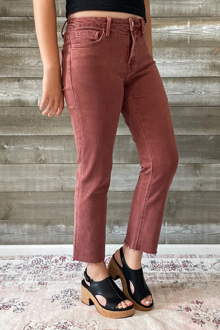 lovervet by vervet denim tummy control wine straight leg crop jeans raw hem LV1200WI 